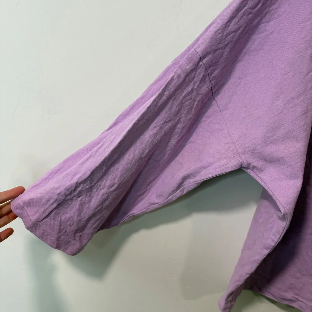 Bryn Walker Purple Cotton Long Sleeve Scoop Neck Boxy Top XL Natural Fiber - Picture 8 of 9